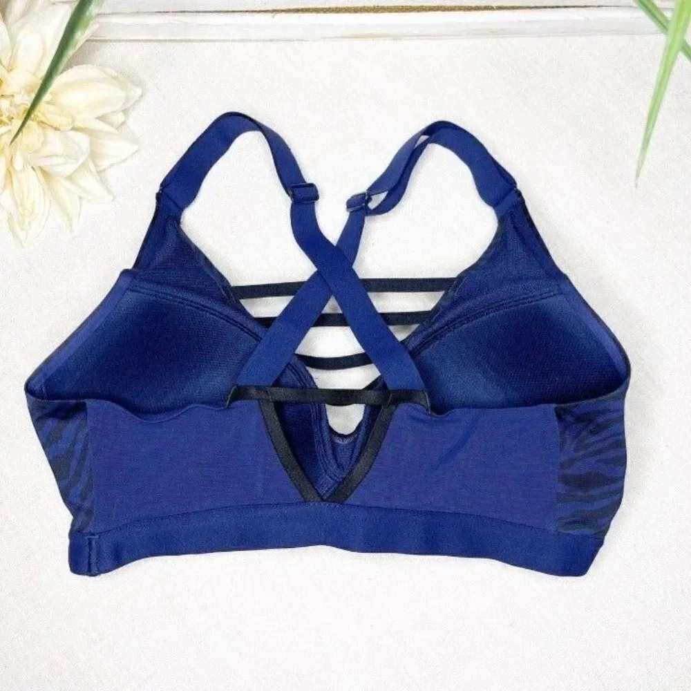 Victoria Secret Navy Leopard Plunge Strappy Sports Bra 32D